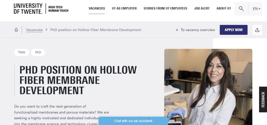 University of Twente International Ph.D. Position on Hollow Fiber Membrane Development in Netherlands for 2023/2024