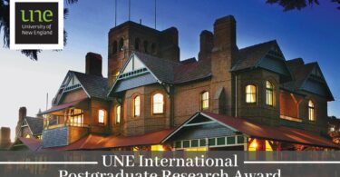 University Of New England UNE International Postgraduate Research Award for International Students in Australia, 2024